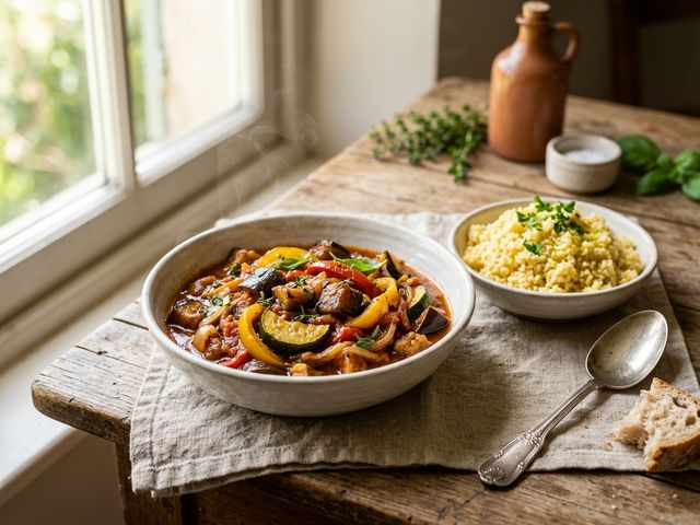 Provençal DASH Vegetable Ratatouille with Eggplant, Zucchini, Bell Pepper and Fluffy Millet
