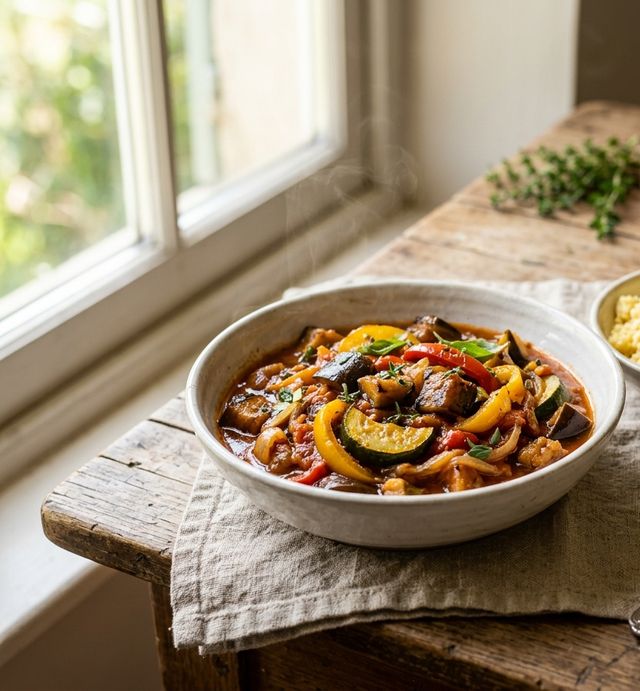 Provençal DASH Vegetable Ratatouille with Eggplant, Zucchini, Bell Pepper and Fluffy Millet