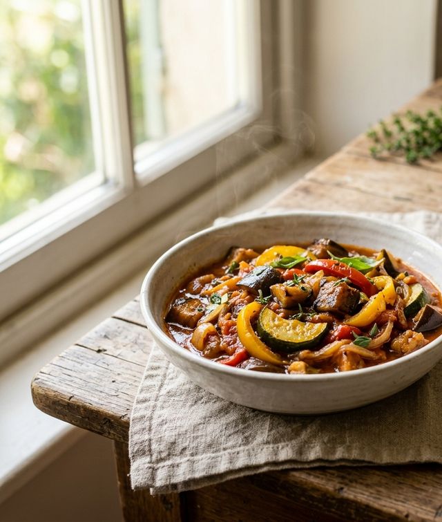 Provençal DASH Vegetable Ratatouille with Eggplant, Zucchini, Bell Pepper and Fluffy Millet