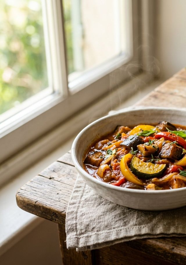 Provençal DASH Vegetable Ratatouille with Eggplant, Zucchini, Bell Pepper and Fluffy Millet