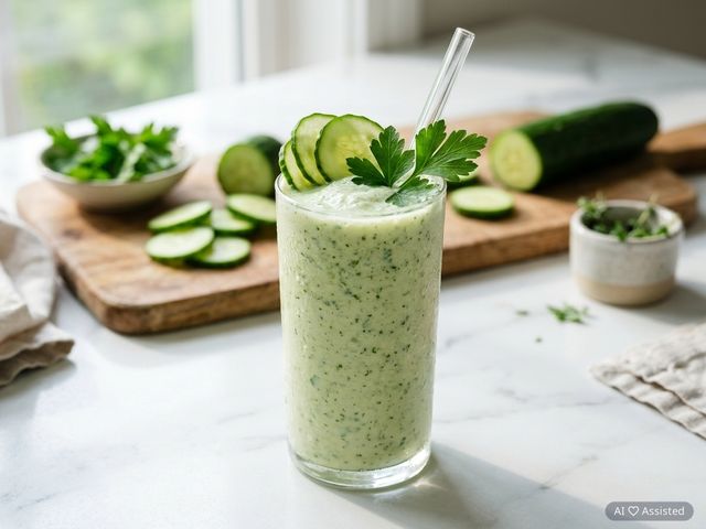 Refreshing DASH Probiotic Kefir Smoothie with Fresh Cucumber and Parsley
