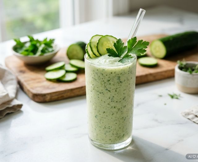 Refreshing DASH Probiotic Kefir Smoothie with Fresh Cucumber and Parsley