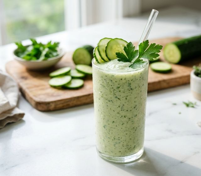 Refreshing DASH Probiotic Kefir Smoothie with Fresh Cucumber and Parsley