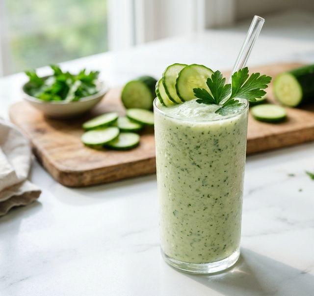 Refreshing DASH Probiotic Kefir Smoothie with Fresh Cucumber and Parsley