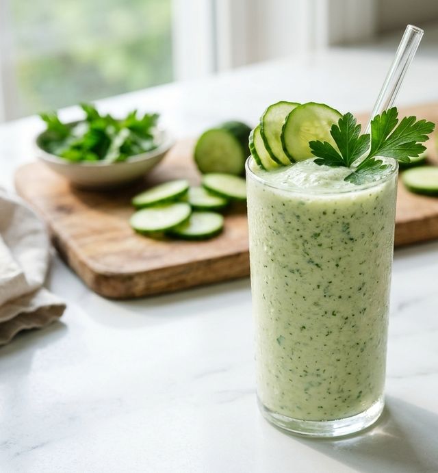 Refreshing DASH Probiotic Kefir Smoothie with Fresh Cucumber and Parsley