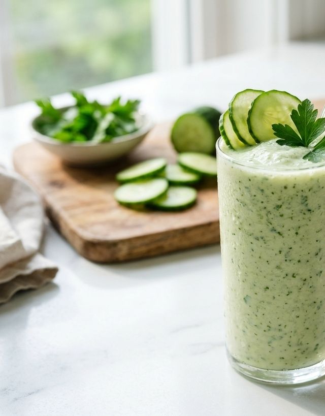 Erfrischender DASH-Kefir-Smoothie mit frischer Gurke und glatter Petersilie