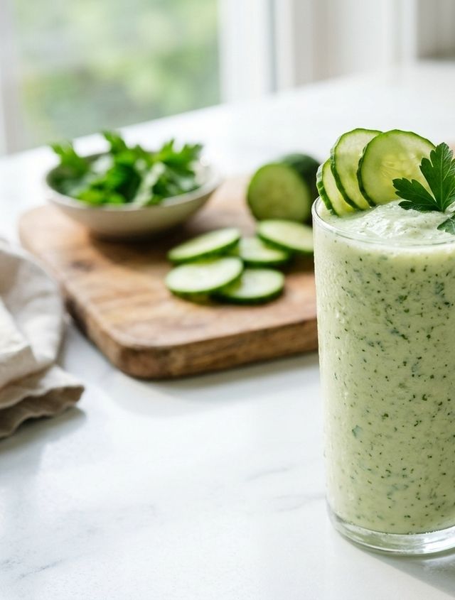 Refreshing DASH Probiotic Kefir Smoothie with Fresh Cucumber and Parsley