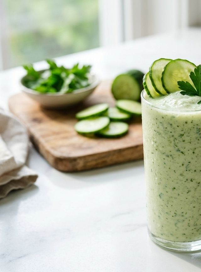 Refreshing DASH Probiotic Kefir Smoothie with Fresh Cucumber and Parsley