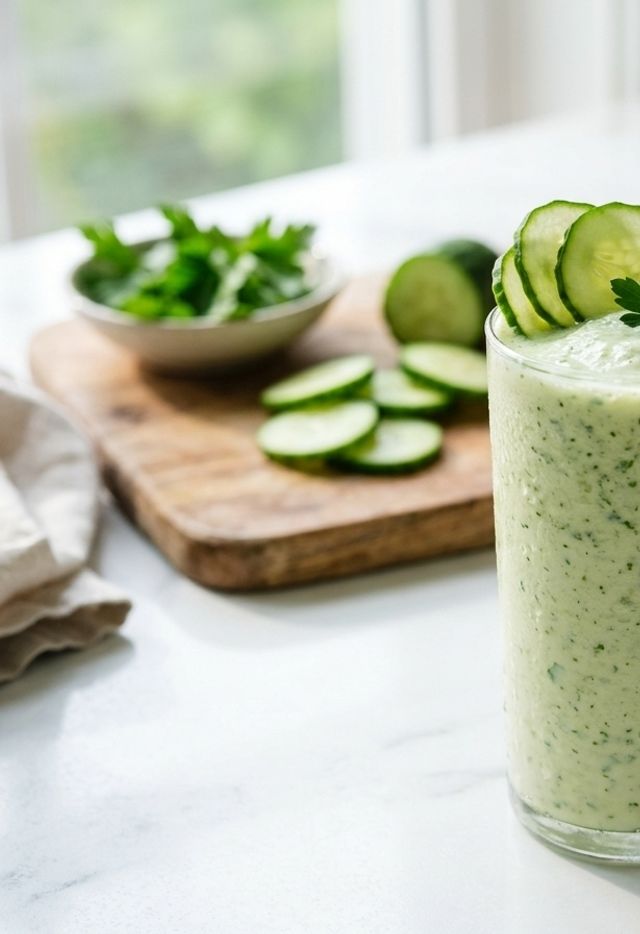 Refreshing DASH Probiotic Kefir Smoothie with Fresh Cucumber and Parsley